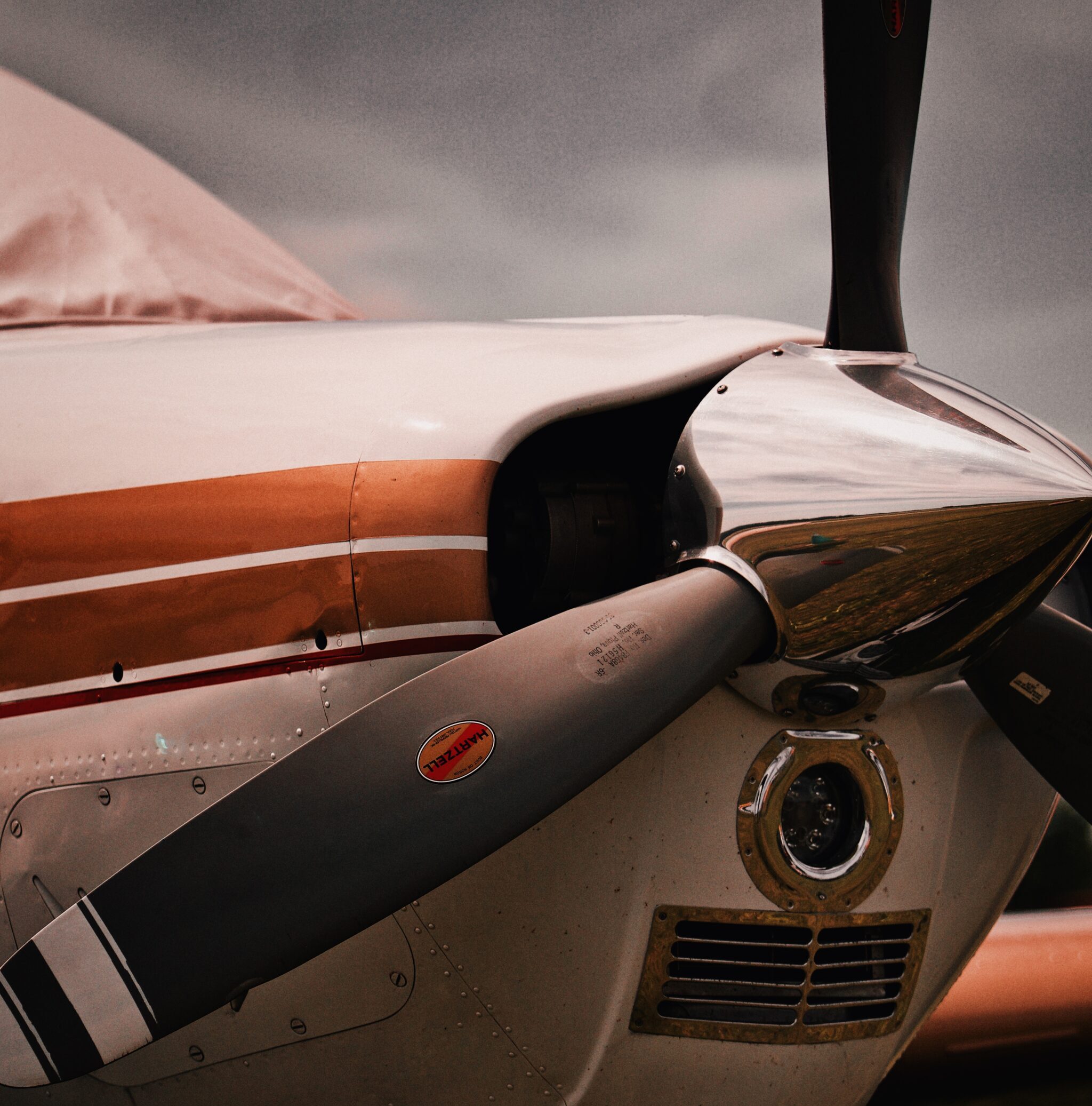 A closeup shot of a modern parked monoplane propeller